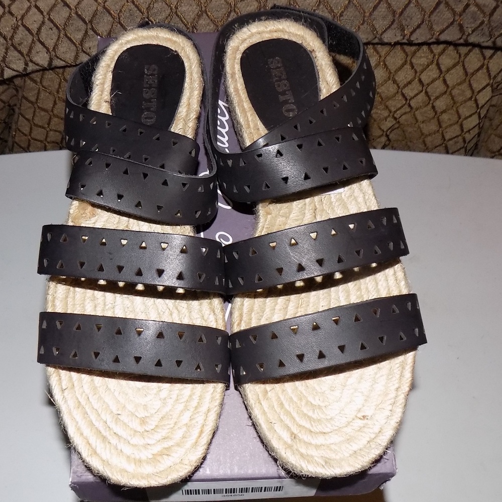New Sesto Meucci Black leather  espadrilles, made in Spain